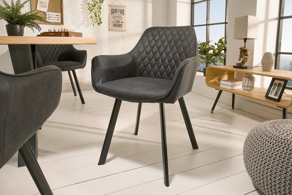 Lot de 2x Fauteuil rétro PALERMO anthracite avec accoudoir et surpiqûre décorative