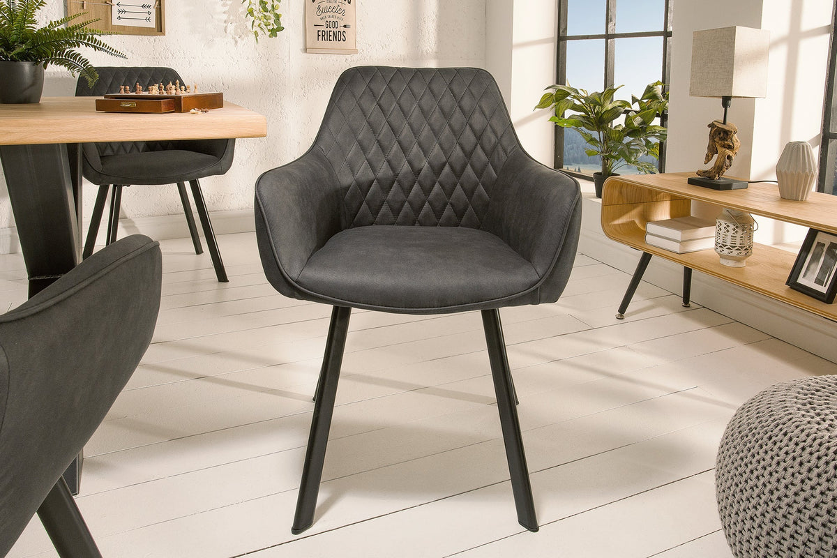 Lot de 2x Fauteuil rétro PALERMO anthracite avec accoudoir et surpiqûre décorative