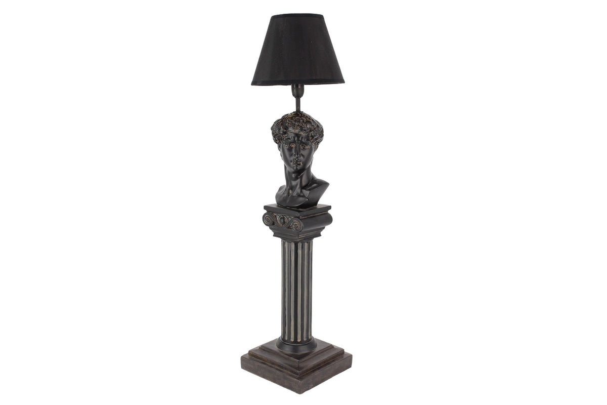 Lot de 2x Lampe de table artisanale DAVID 70cm noir avec abat-jour en tissu buste