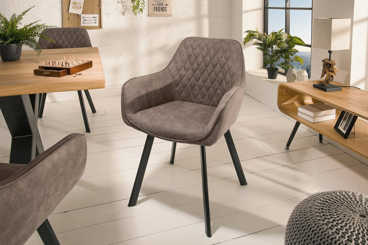 Lot de 2x Retro fauteuil PALERMO taupe avec accoudoir et surpiqûre décorative