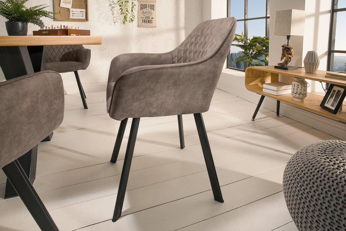 Lot de 2x Retro fauteuil PALERMO taupe avec accoudoir et surpiqûre décorative
