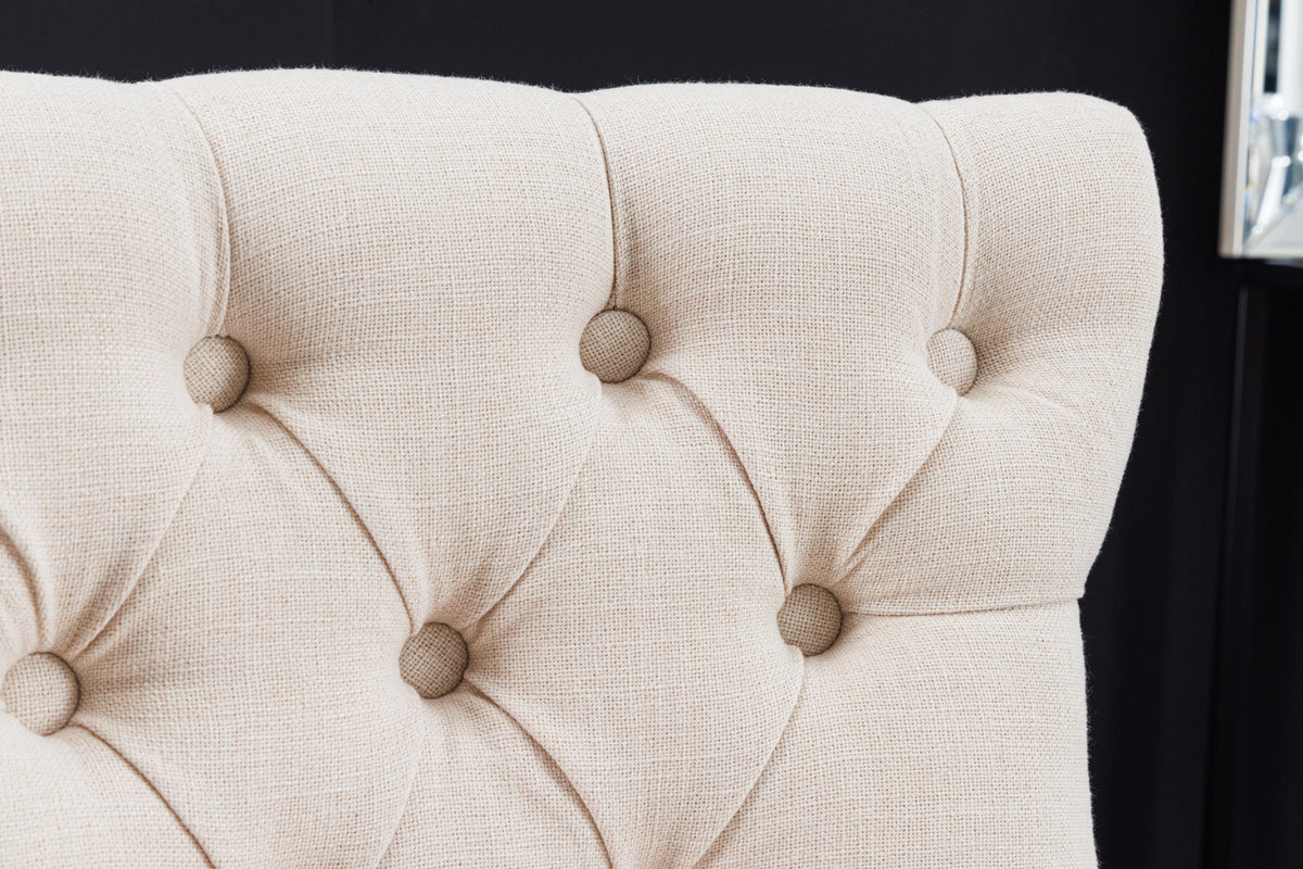Lot de 2x Tabouret de bar design CASTLE beige noir tissu structuré avec dossier bois Chesterfield