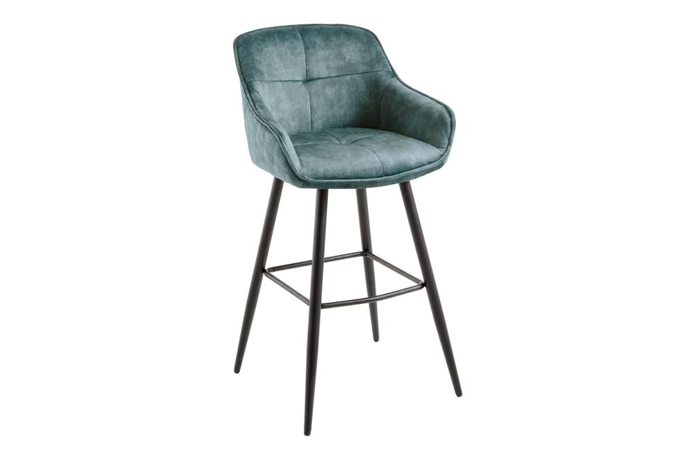 Lot de 2x Tabouret de bar design EUPHORIA pétrole velours pieds en métal noir tabouret de bar avec dossier (réf. 43691)