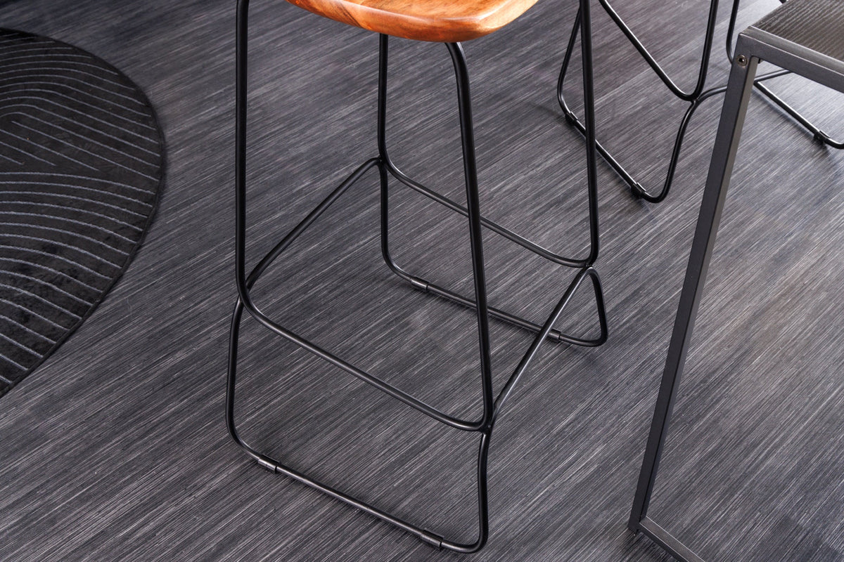 Lot de 2x Tabouret de bar en bois massif MAMMUT naturel acacia châssis métal noir avec repose-pieds