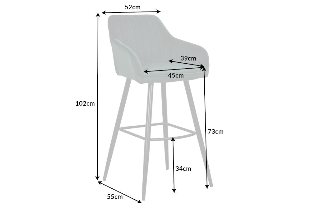 Lot de 2x Tabouret de bar noble TURIN vert émeraude velours avec surpiqûres décoratives chaise de bar avec accoudoirs (réf. 40436)