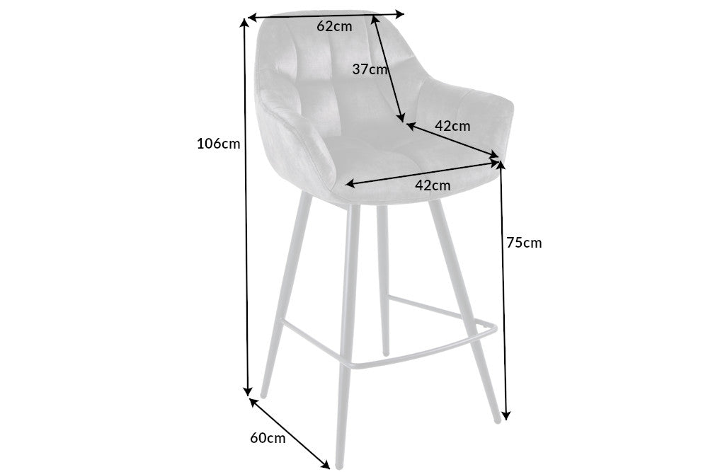Lot de 2x Tabouret de bar pivotant PAPILLON velours gris tabouret de bar avec dossier pieds métal noir