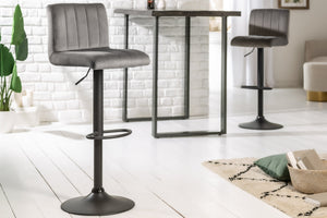 Lot de 2x Tabouret de bar pivotant PORTLAND gris velours avec dossier réglable en hauteur