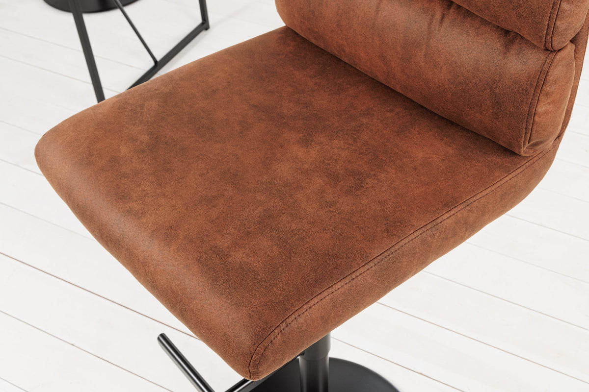 Lot de 2x Tabouret de bar réglable en hauteur COMFORT marron antique microfibre rotatif avec dossier métal noir