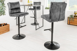 Lot de 2x Tabouret de bar réglable en hauteur COMFORT velours gris foncé rotatif avec dossier métal noir (réf. 43650)