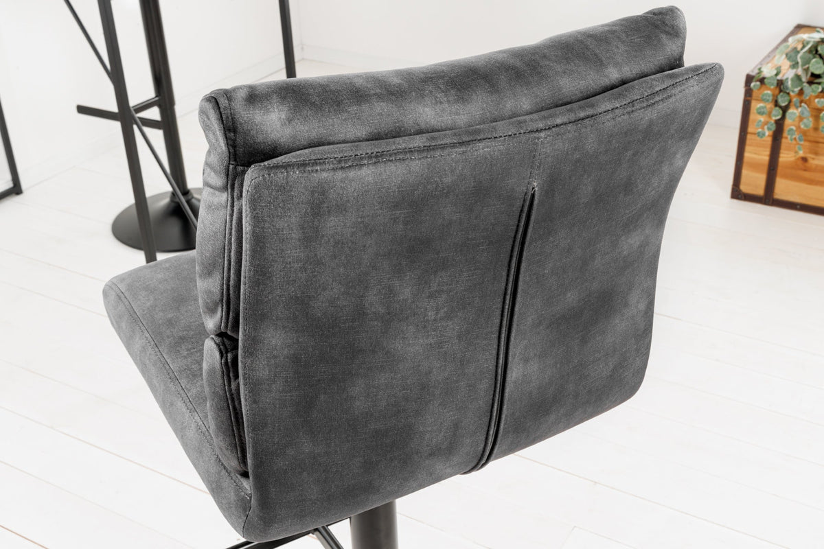 Lot de 2x Tabouret de bar réglable en hauteur COMFORT velours gris foncé rotatif avec dossier métal noir (réf. 43650)