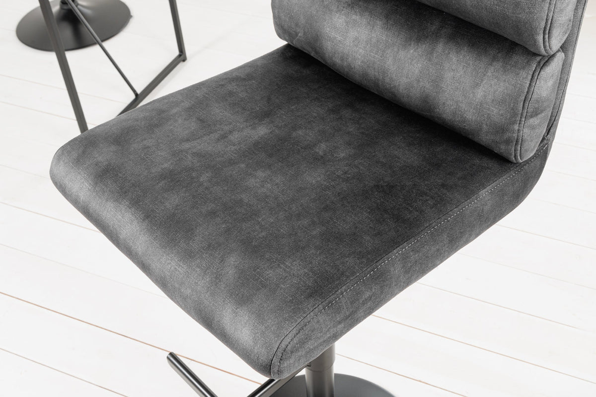 Lot de 2x Tabouret de bar réglable en hauteur COMFORT velours gris foncé rotatif avec dossier métal noir (réf. 43650)