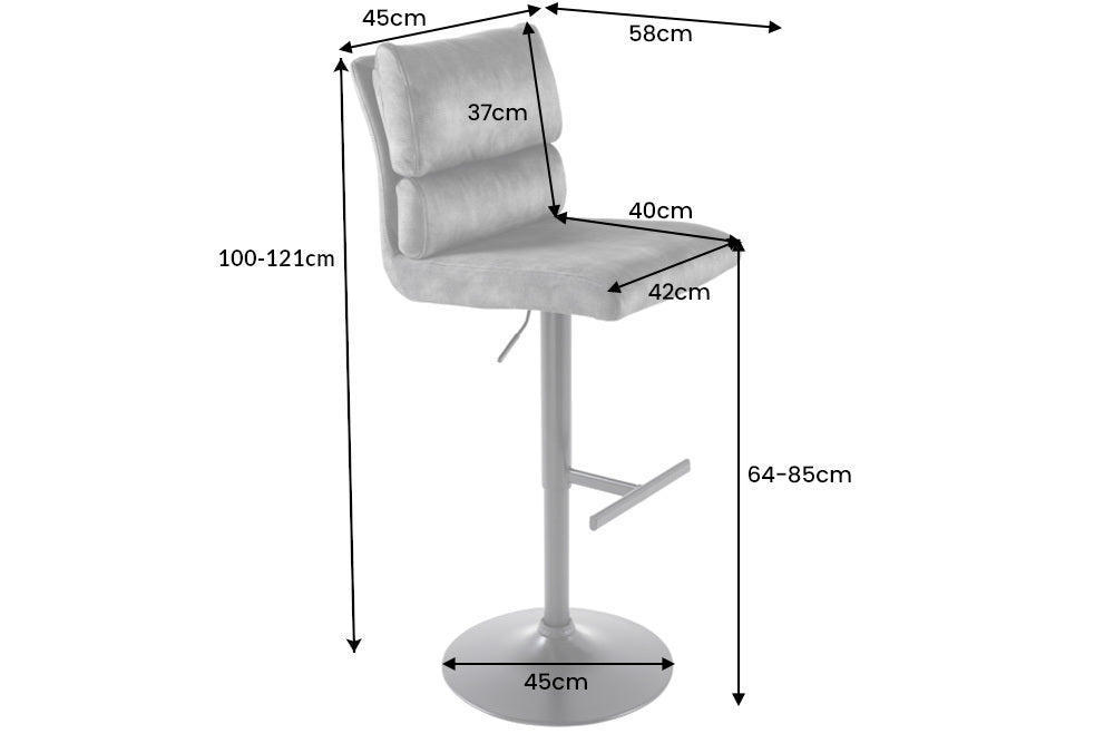 Lot de 2x Tabouret de bar réglable en hauteur COMFORT velours jaune moutarde pivotant avec dossier métal noir