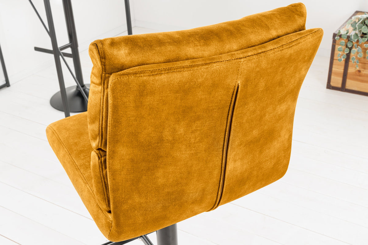 Lot de 2x Tabouret de bar réglable en hauteur COMFORT velours jaune moutarde pivotant avec dossier métal noir
