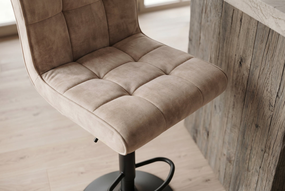 Lot de 2x Tabouret de bar réglable en hauteur MODENA champagne beige velours métal noir rotatif