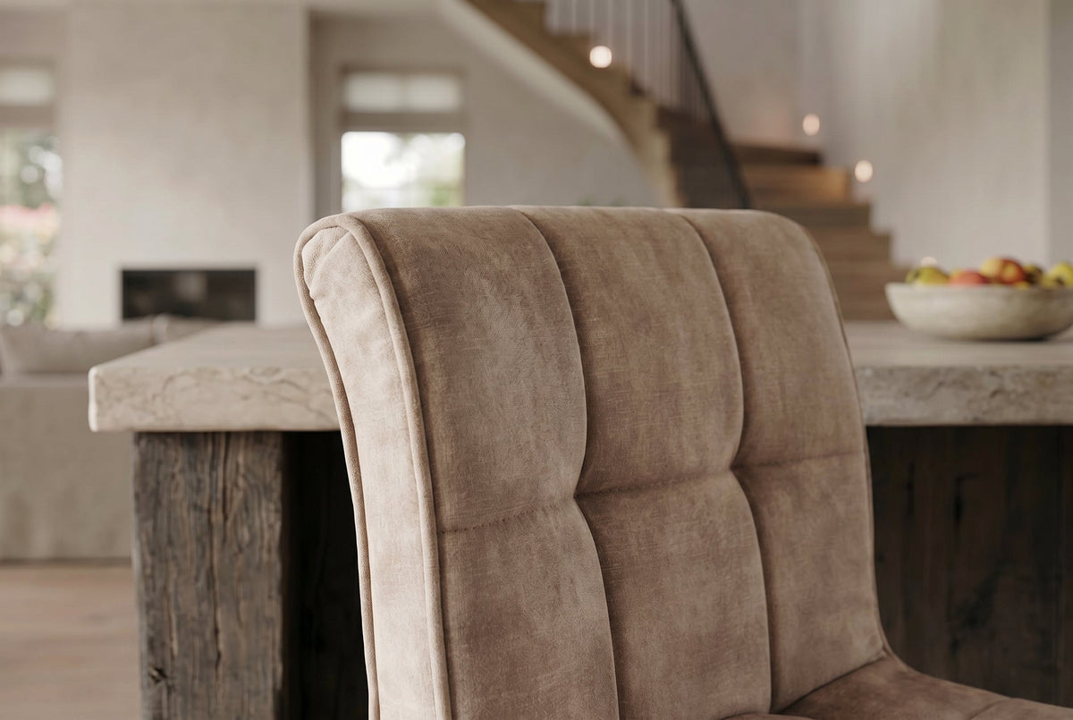 Lot de 2x Tabouret de bar réglable en hauteur MODENA champagne beige velours métal noir rotatif