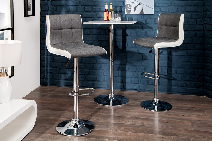 Lot de 2x Tabouret de bar réglable en hauteur MODENA gris blanc tissu structuré cuir synthétique avec dossier pivotant