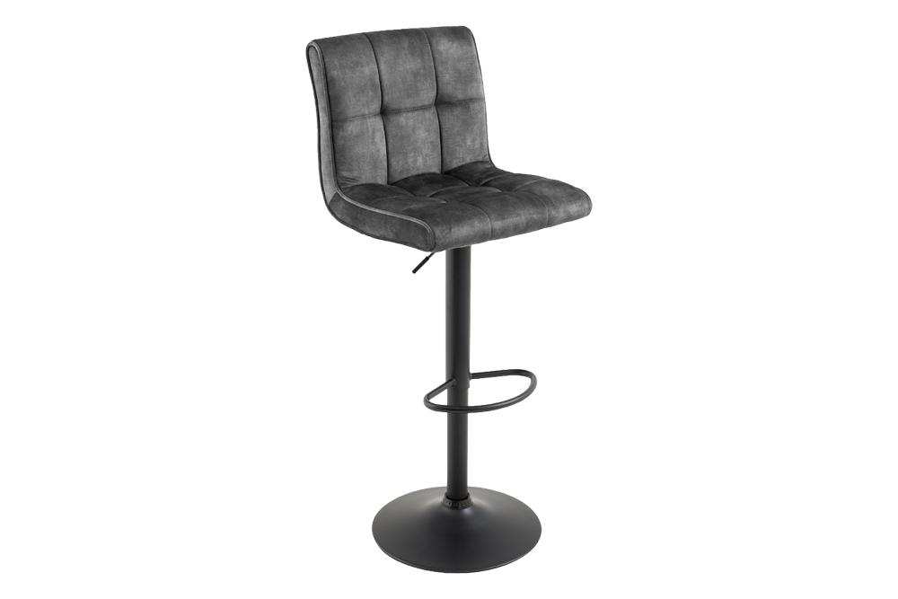 Lot de 2x Tabouret de bar réglable en hauteur MODENA gris velours métal noir pivotant