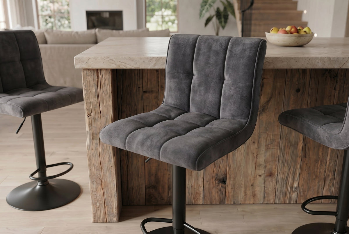 Lot de 2x Tabouret de bar réglable en hauteur MODENA gris velours métal noir pivotant