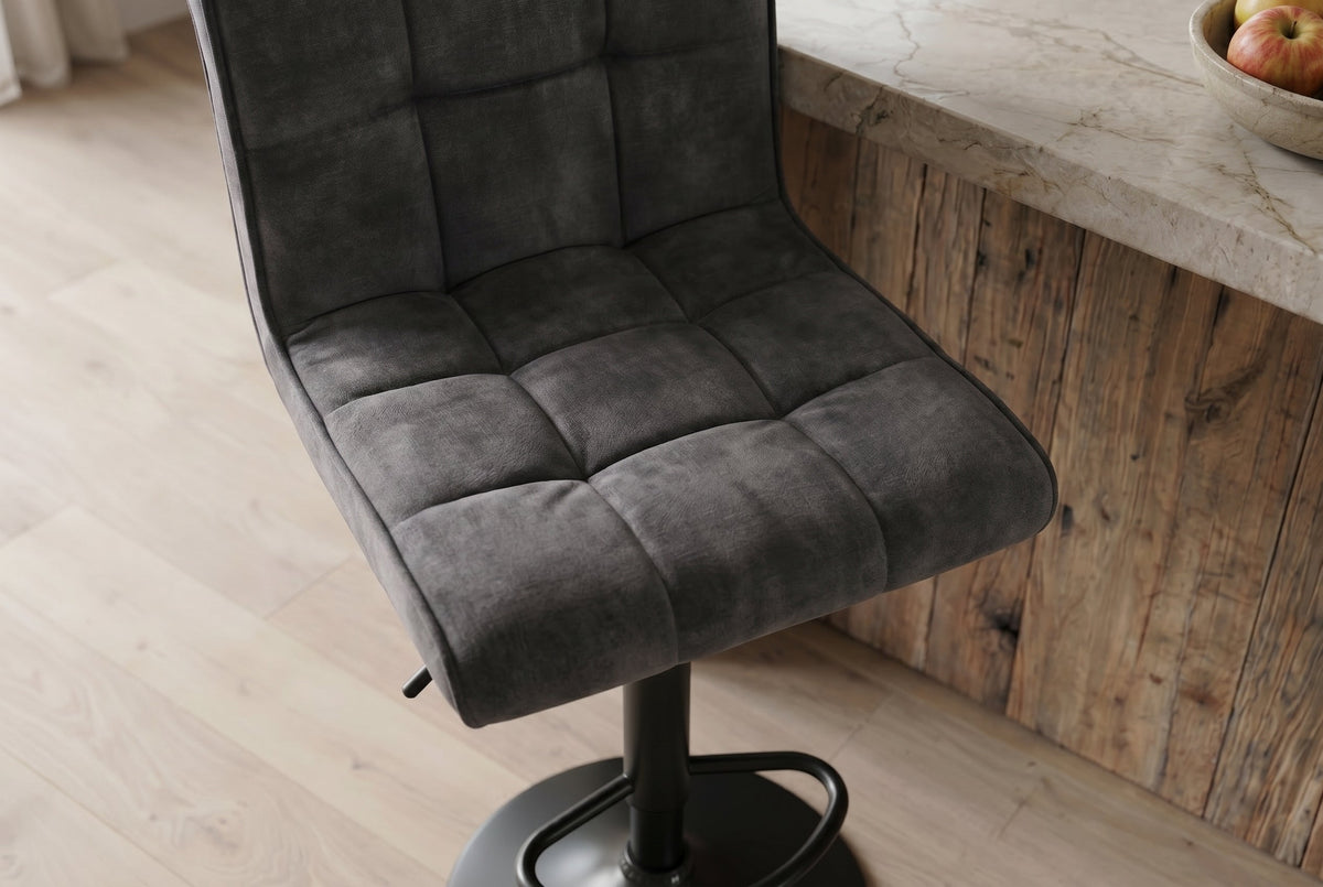 Lot de 2x Tabouret de bar réglable en hauteur MODENA gris velours métal noir pivotant