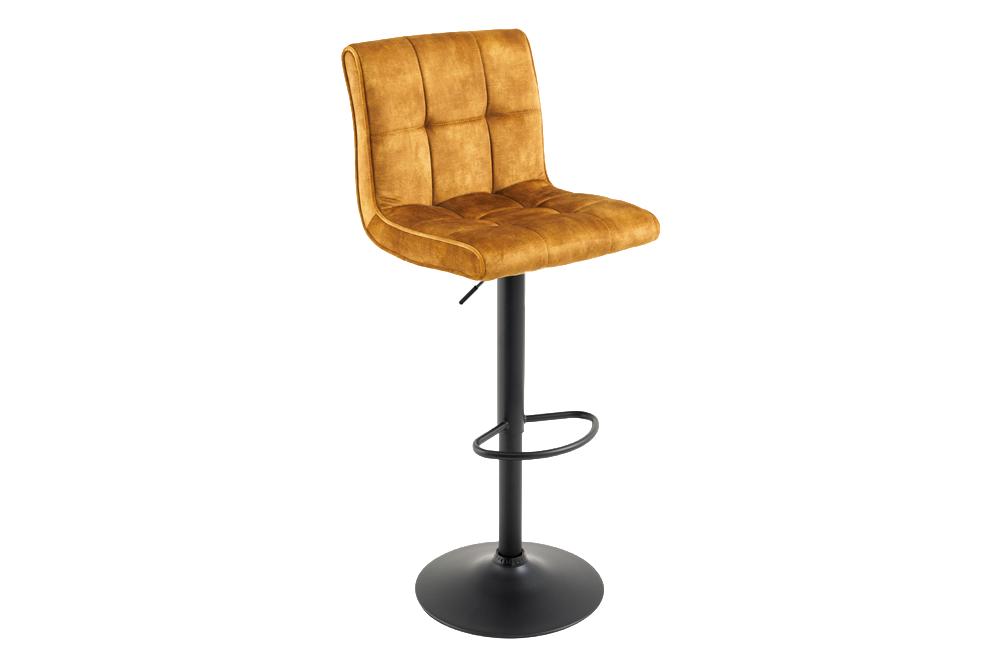 Lot de 2x Tabouret de bar réglable en hauteur MODENA jaune moutarde velours métal noir pivotant