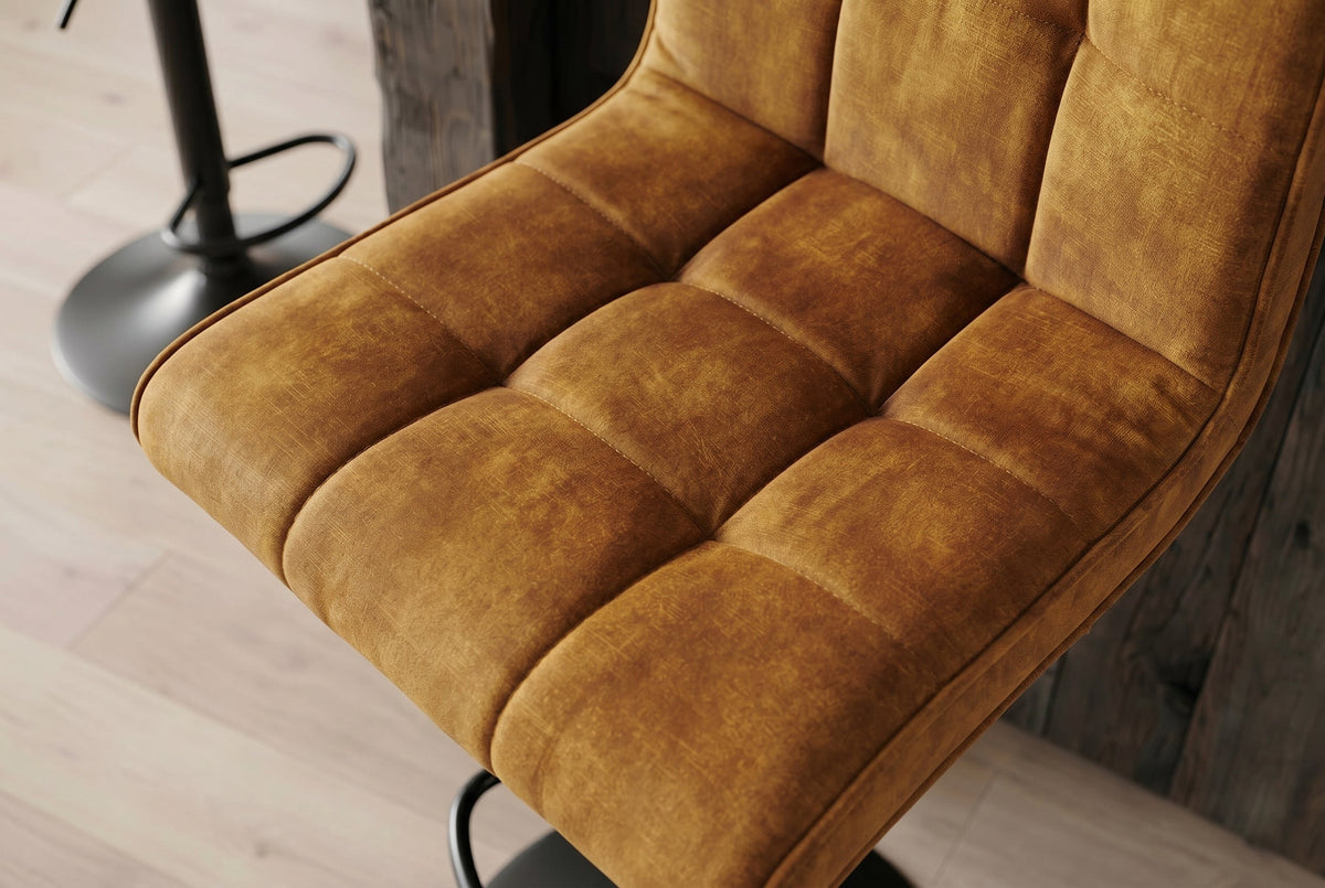 Lot de 2x Tabouret de bar réglable en hauteur MODENA jaune moutarde velours métal noir pivotant