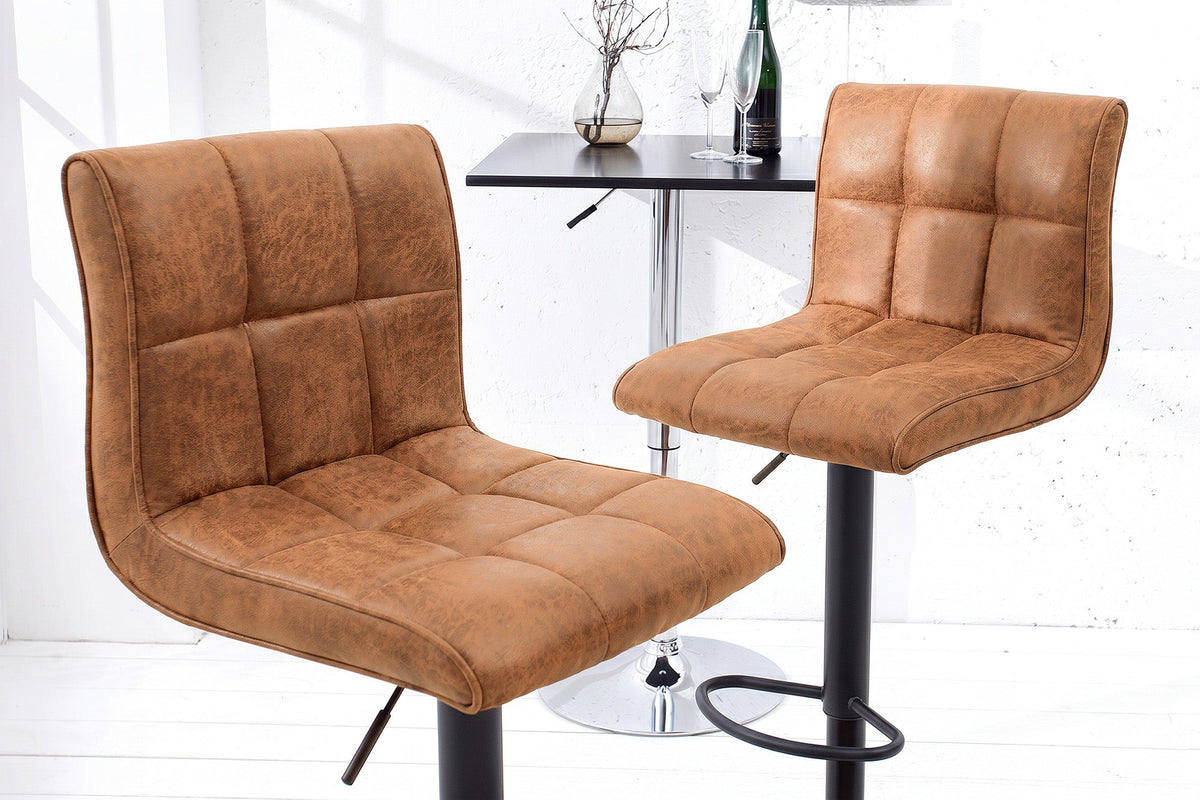 Lot de 2x Tabouret de bar réglable en hauteur MODENA vintage brun microfibre métal noir avec dossier pivotant