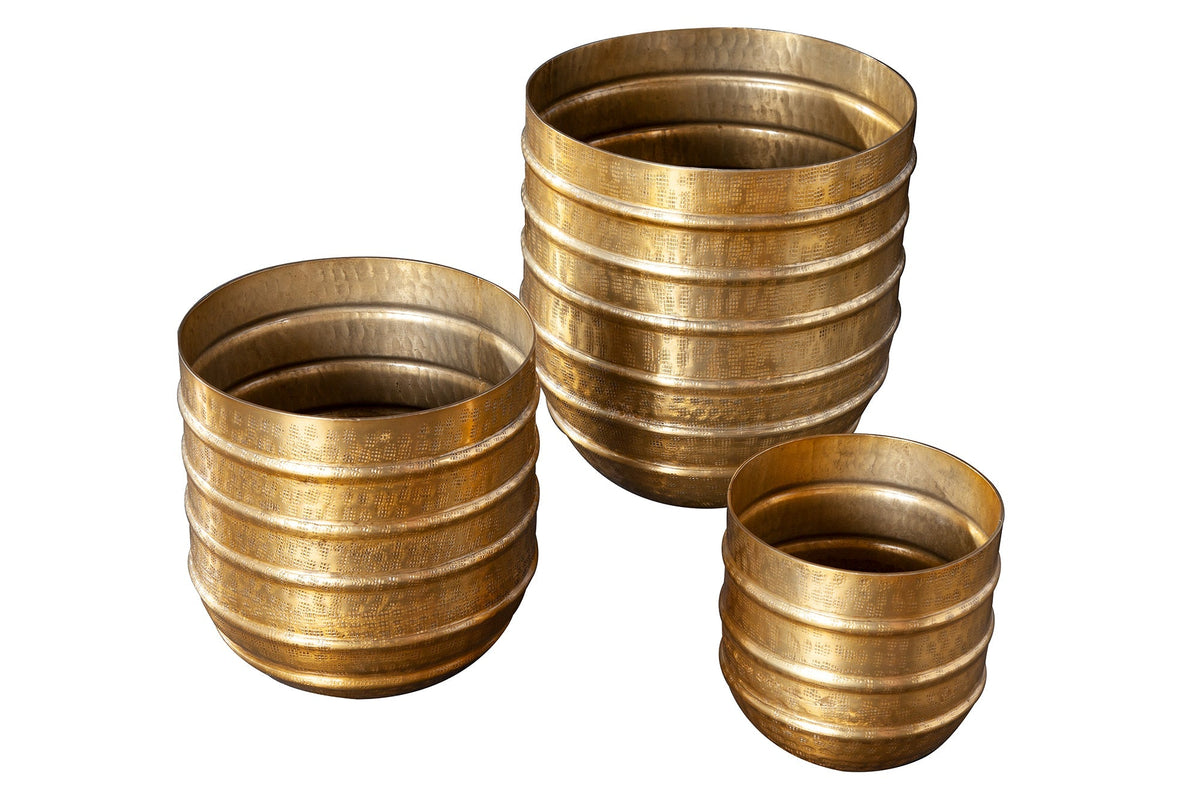 Lot de 3 pots de fleurs ORIENT 25/20/15cm métal doré design martelé