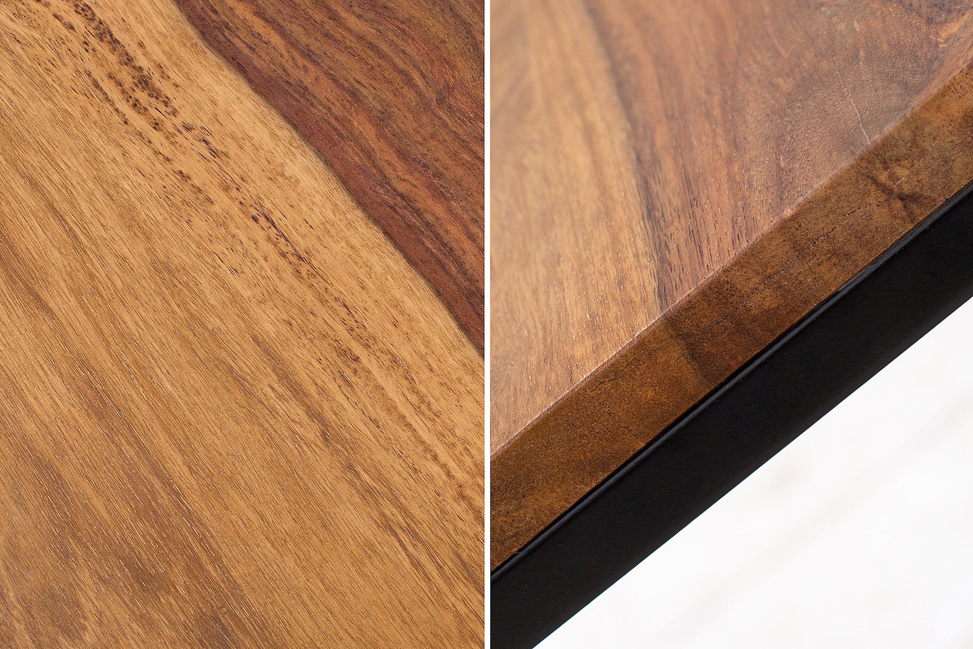 Lote de 3 mesas auxiliares ELEMENTS 40cm Madera maciza de Sheesham acabado piedra marrón metal