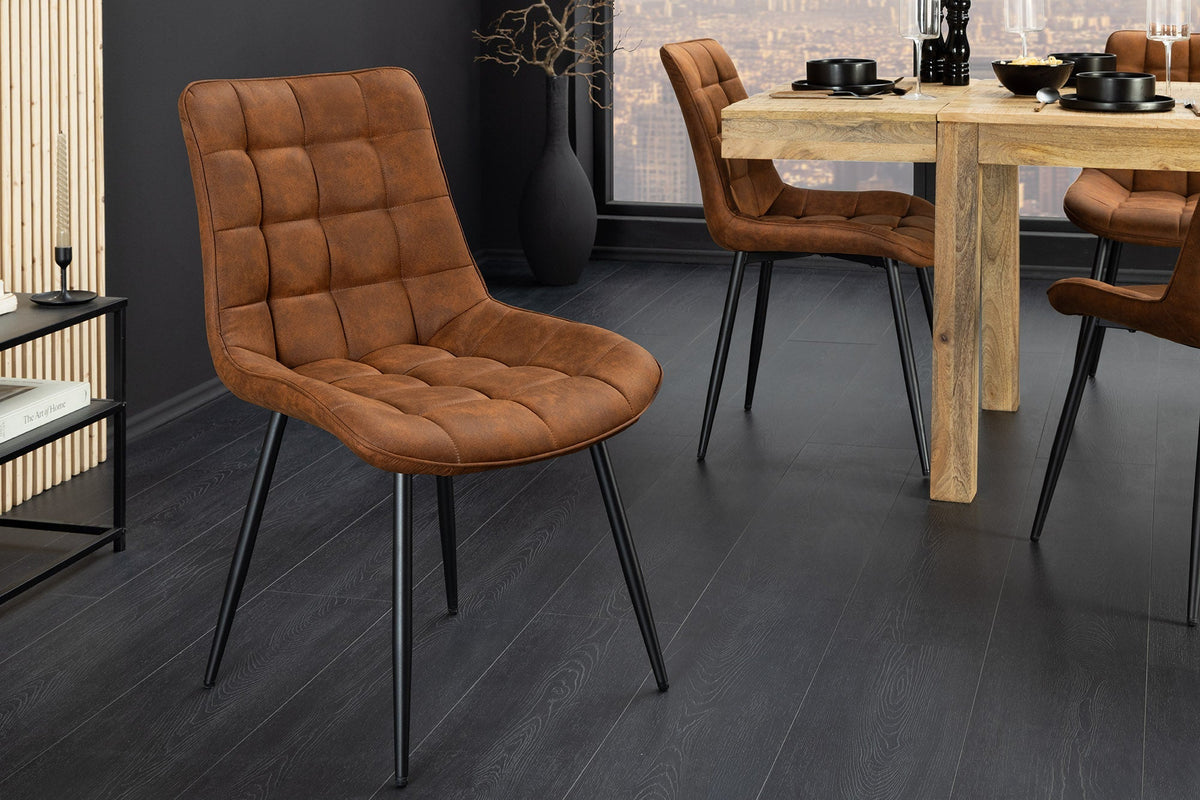 Lot de 4x Chaise design ROADSTAR ancien brun pieds métalliques noirs