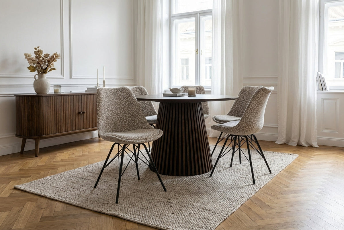 Lot de 4x Chaise design SCANDINAVIA MEISTERSTÜCK beige gris chenille piètement métallique noir
