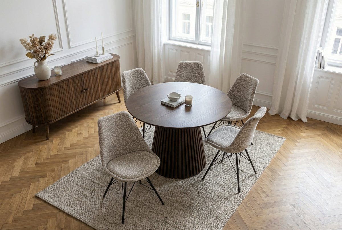 Lot de 4x Chaise design SCANDINAVIA MEISTERSTÜCK beige gris chenille piètement métallique noir
