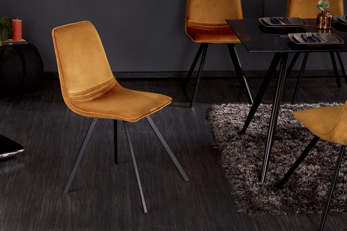 Lot de 4x Chaise rétro AMSTERDAM CHAIR jaune moutarde velours classique du design