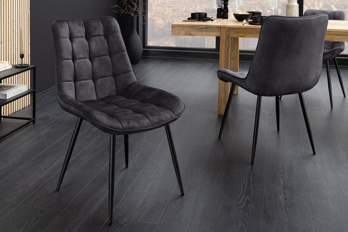 Lot de 4x Design chaise ROADSTAR gris velours pieds métalliques noirs