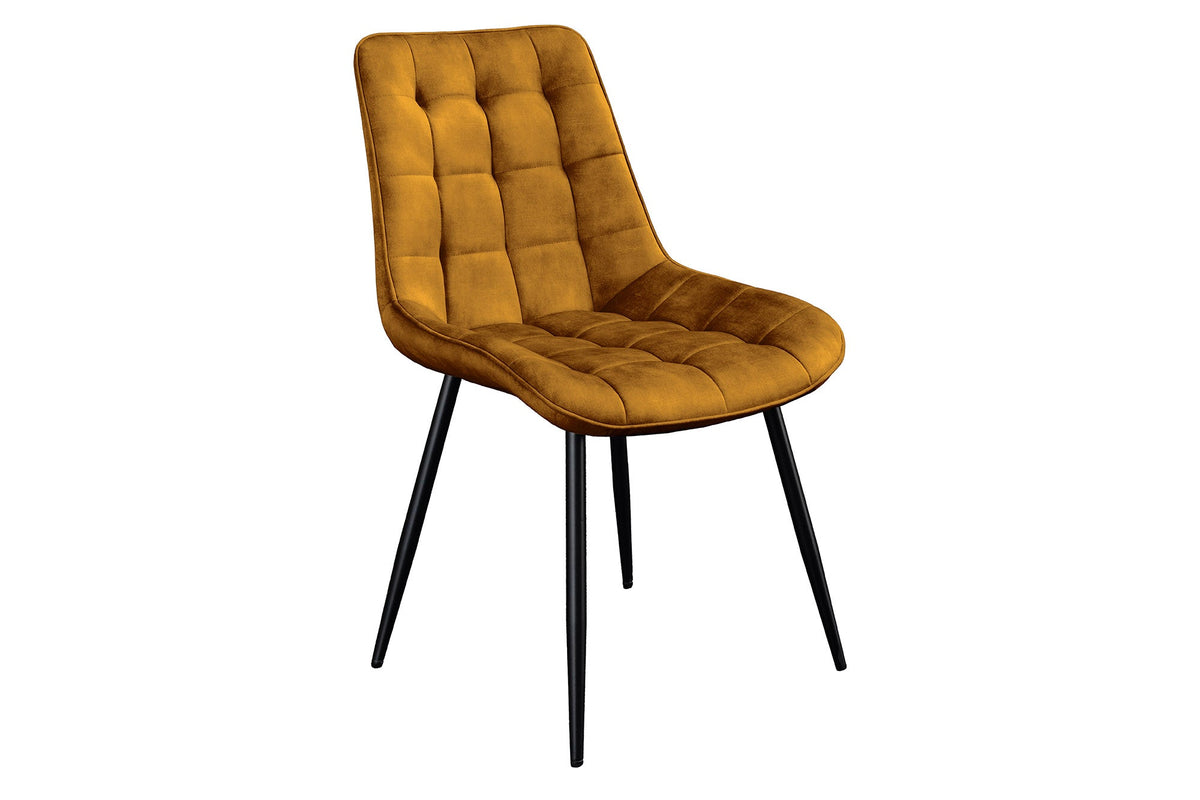 Lot de 4x Design chaise ROADSTAR moutarde velours pieds métalliques noirs