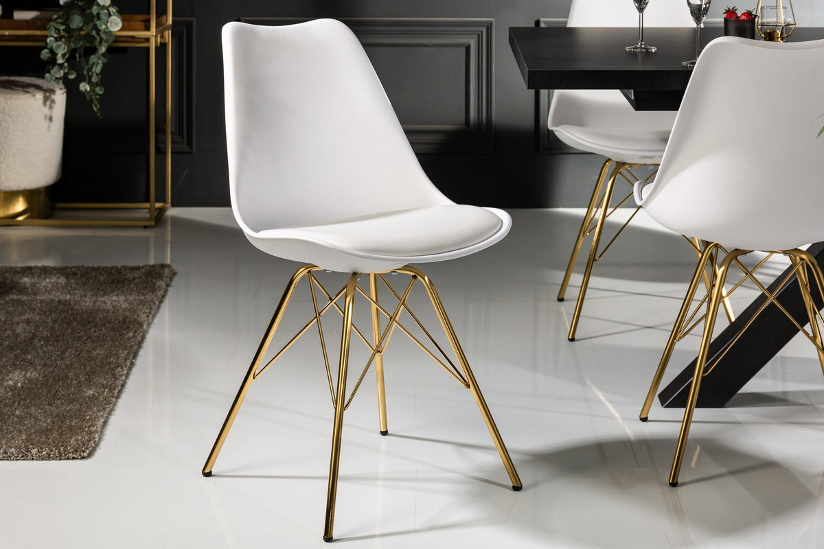 Lot de 4x Design chaise SCANDINAVIA MEISTERSTÜCK blanche pieds dorés