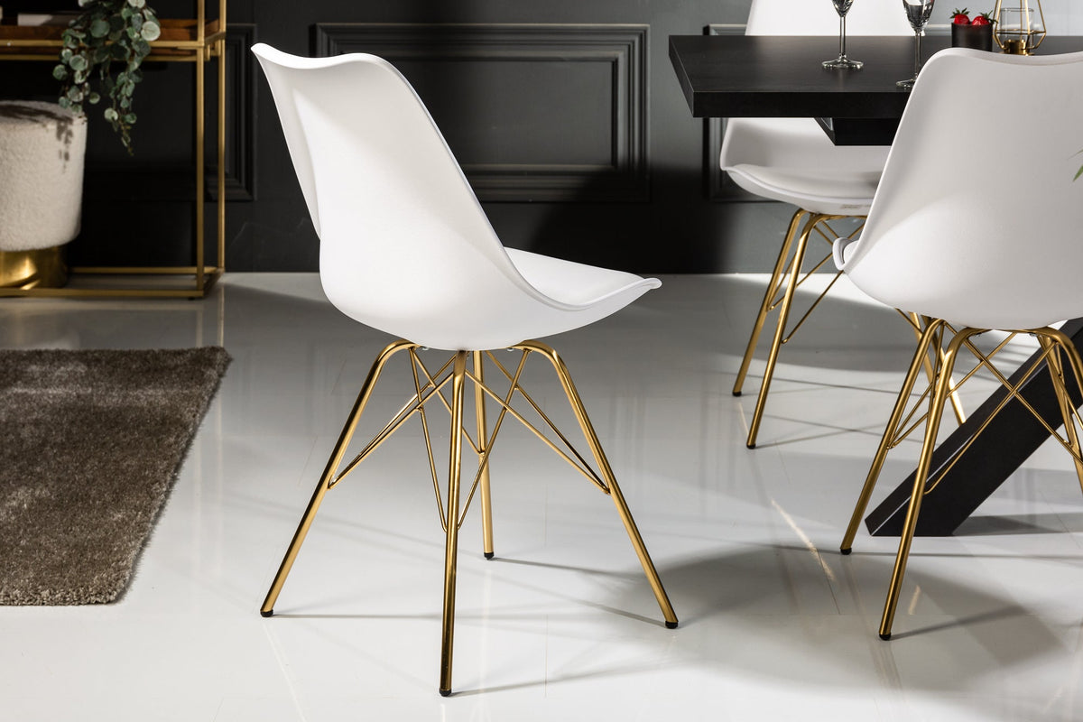 Lot de 4x Design chaise SCANDINAVIA MEISTERSTÜCK blanche pieds dorés