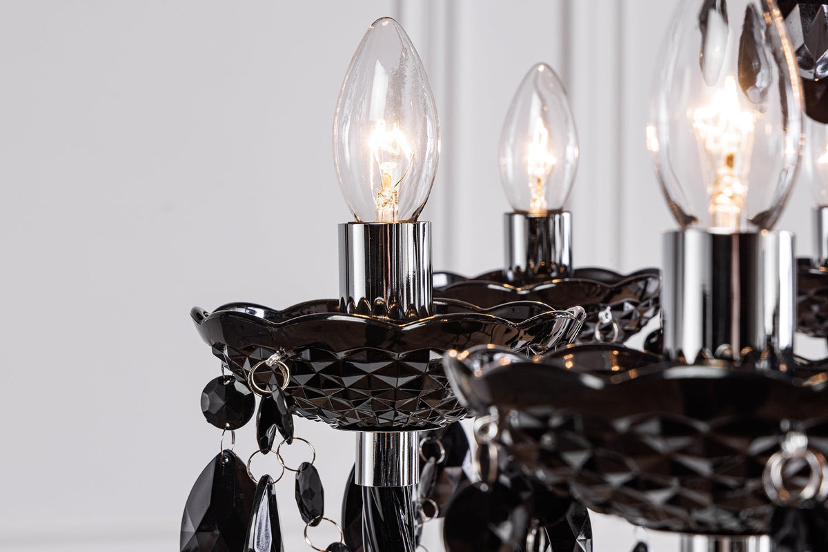 Lustre design BLACK CRYSTAL XL 80cm lustre 15 bras en acrylique noir