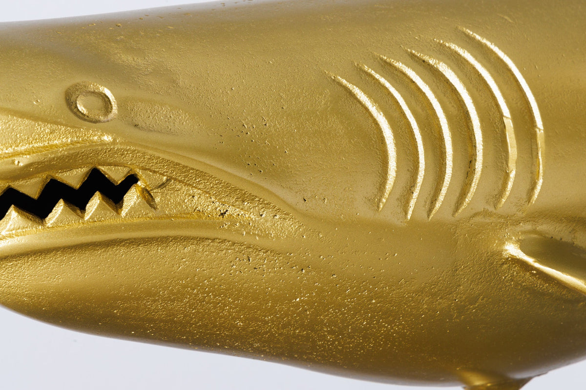 Maritime Skulptur HAI 103cm gold handmade Metall Design Haifisch