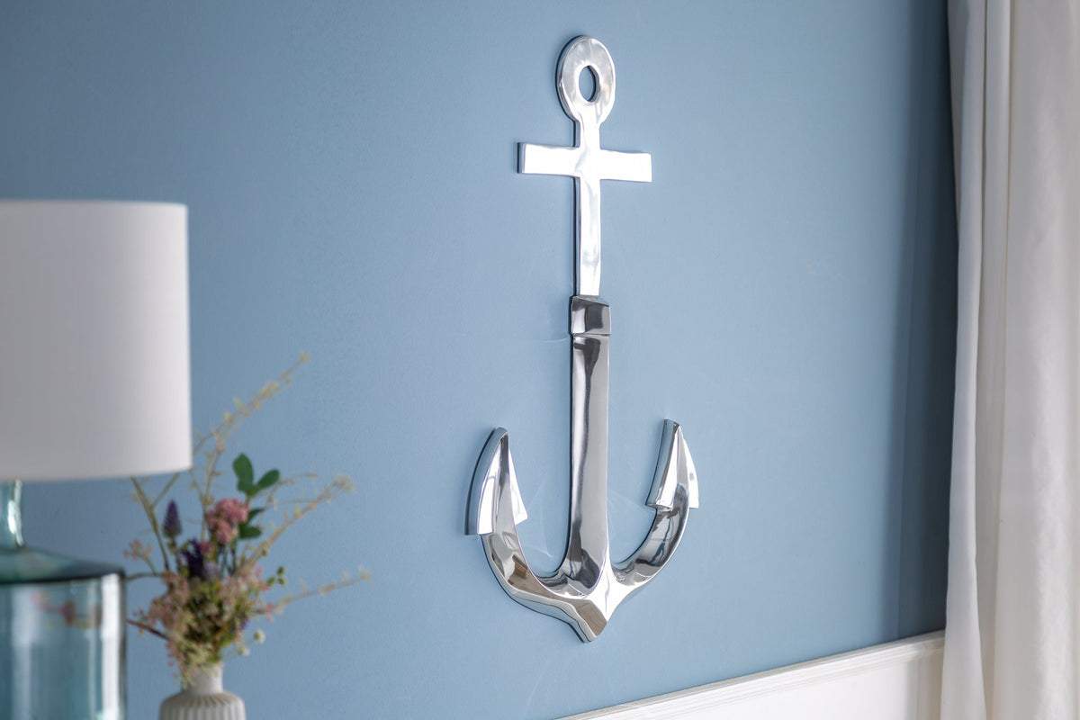 Maritime Wanddekoration SEVEN SEAS 70cm silber 3D Anker