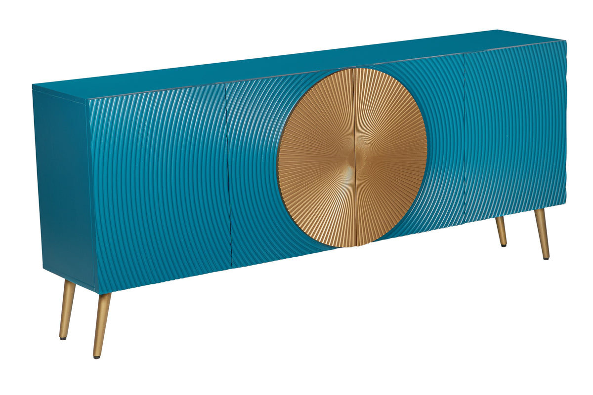Massif sideboard AURUM 180cm turquoise bois de manguier avec élément doré emblématique
