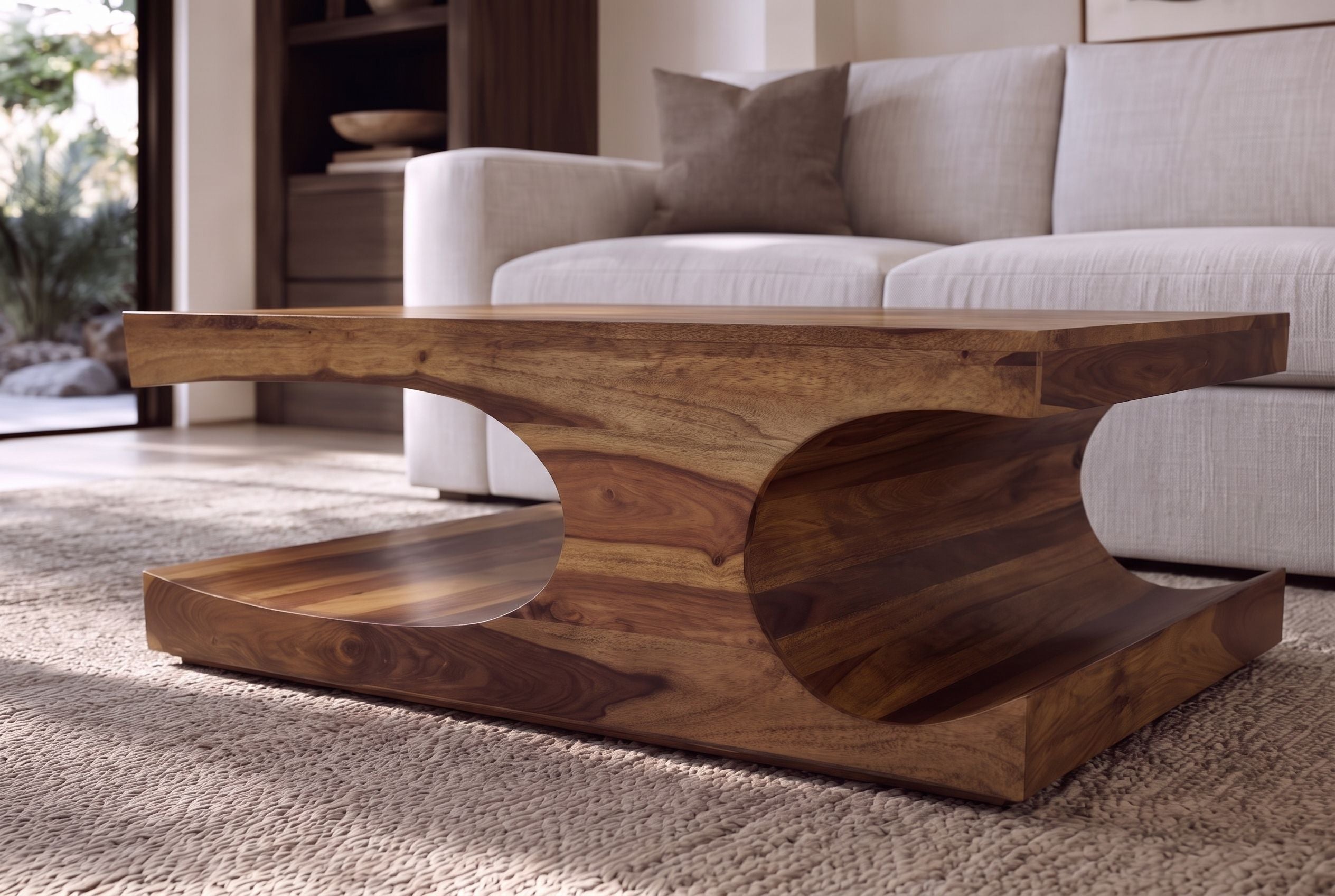 Massif table basse CUBUS 105cm en bois de sheesham brun finition pierre avec espace de rangement
