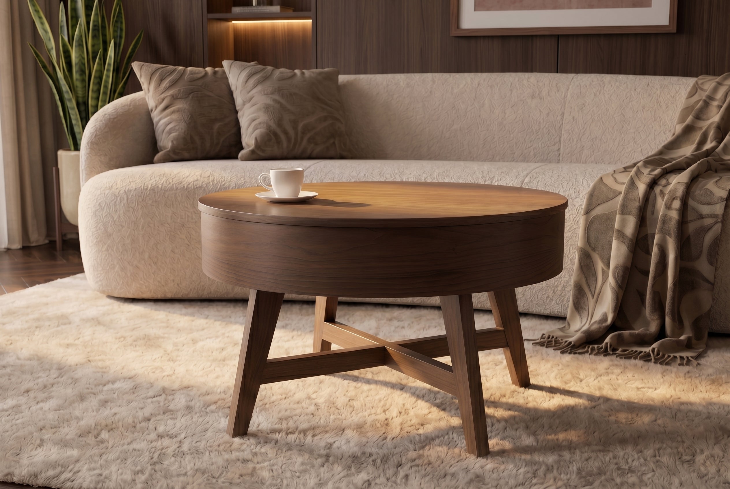 Massif table basse KYOTO 70cm brun bois de mangue au design noyer avec espace de rangement