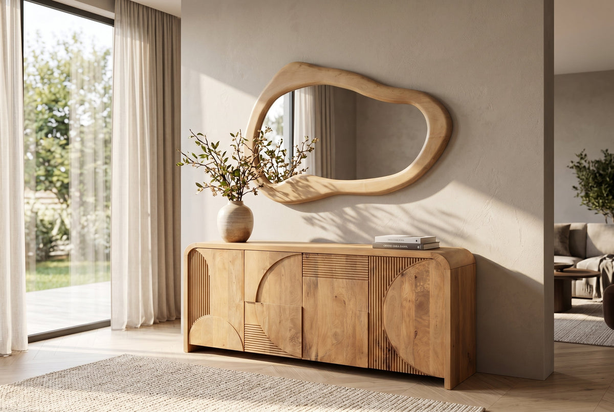 Massiver Wandspiegel ORGANIC 130cm creme Mangoholz flexibel aufhängbar