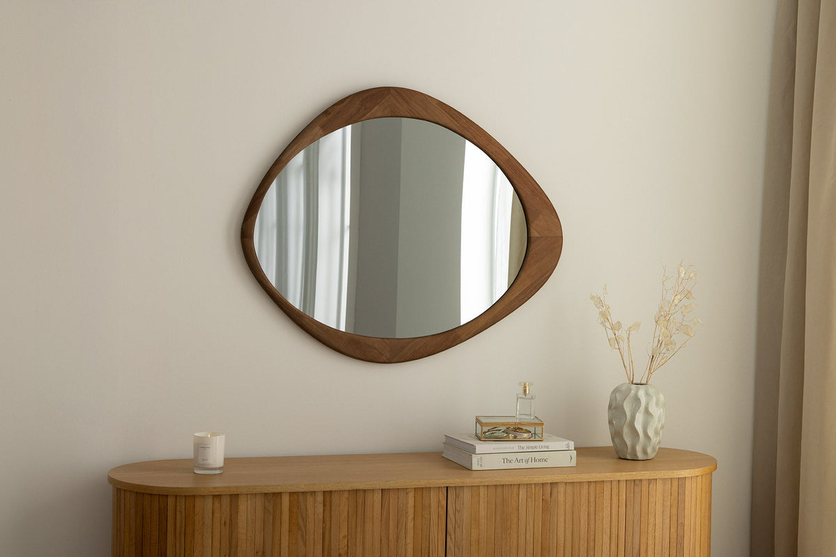 Massiver Wandspiegel ORGANIC 90cm braun Walnussholz-Design