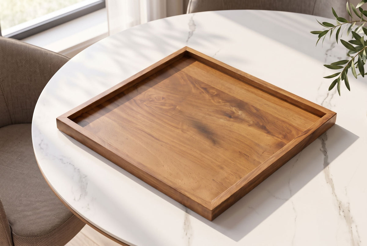 Massives Tablett MAKASSAR 50cm braun Mangoholz honey finish handmade