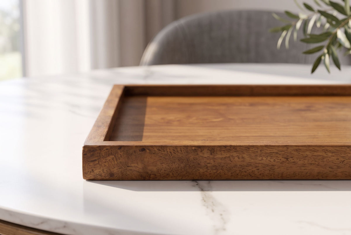 Massives Tablett MAKASSAR 50cm braun Mangoholz honey finish handmade