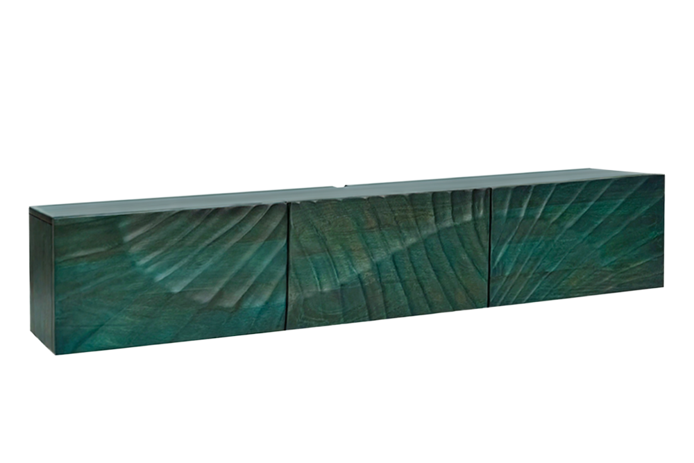 Massives TV-Board SCORPION 160cm türkis Mangoholz hängend Lowboard
