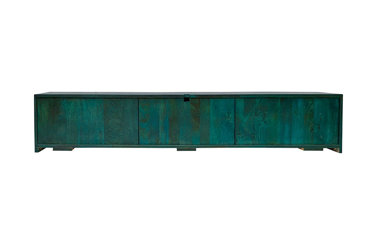 Massives TV-Board SCORPION 160cm türkis Mangoholz hängend Lowboard