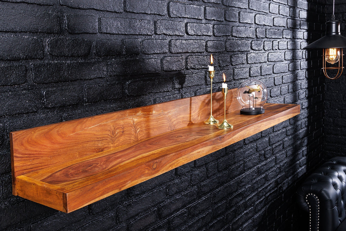 Massives Wandregal MAKASSAR 110cm braun Sheeshamholz stone finish