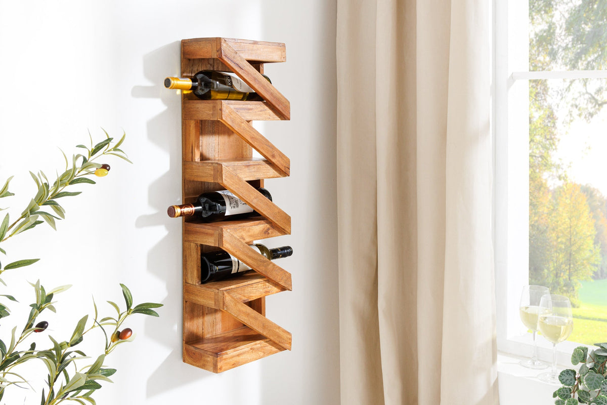 Massives Weinregal MAKASSAR 80cm recyceltes Teakholz für 5 Flaschen Wandregal